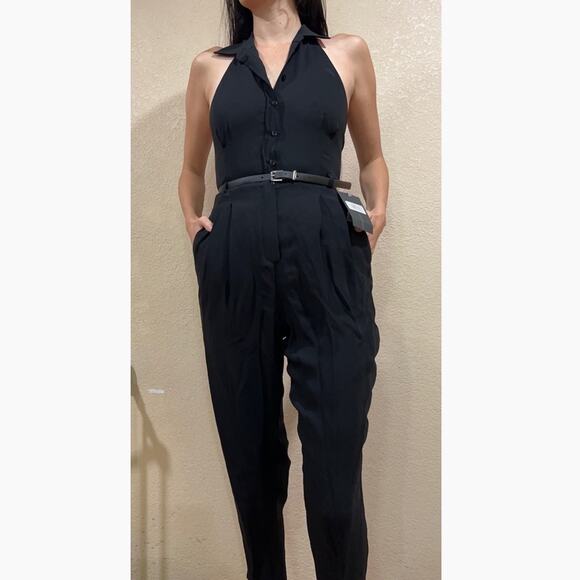 NWT SportMax | MaxMara black silk halter jumpsuit - Picture 1 of 13